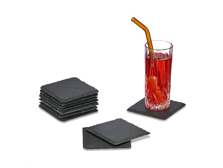 Schiefer Untersetzer 10x10cm 10er-Set Anthrazit
