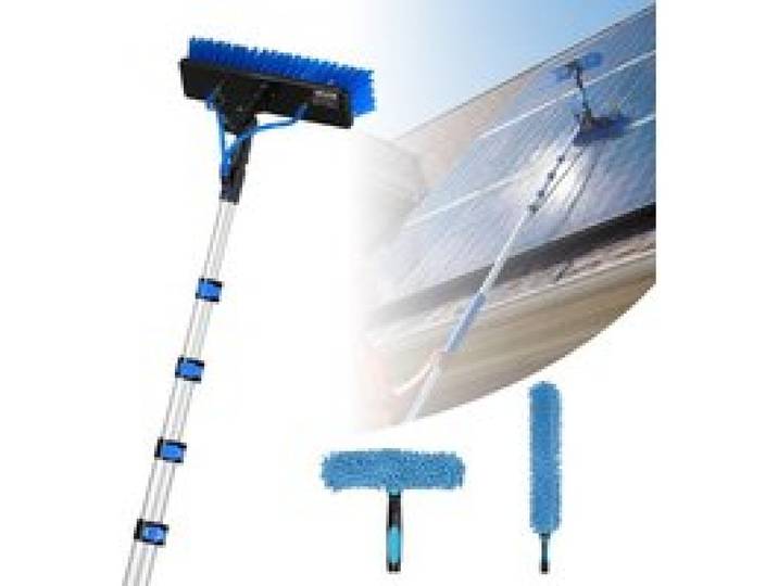 VEVOR Teleskop Waschbürste für Solarpanel, Photovoltaik Reiniger mit 1,8-7,9m Alu-Teleskop 20m Wasseranschluss 180° Bürste Abzieher & Seifenspender, Reinigungsset für Solaranlage Fenster Terrassendach