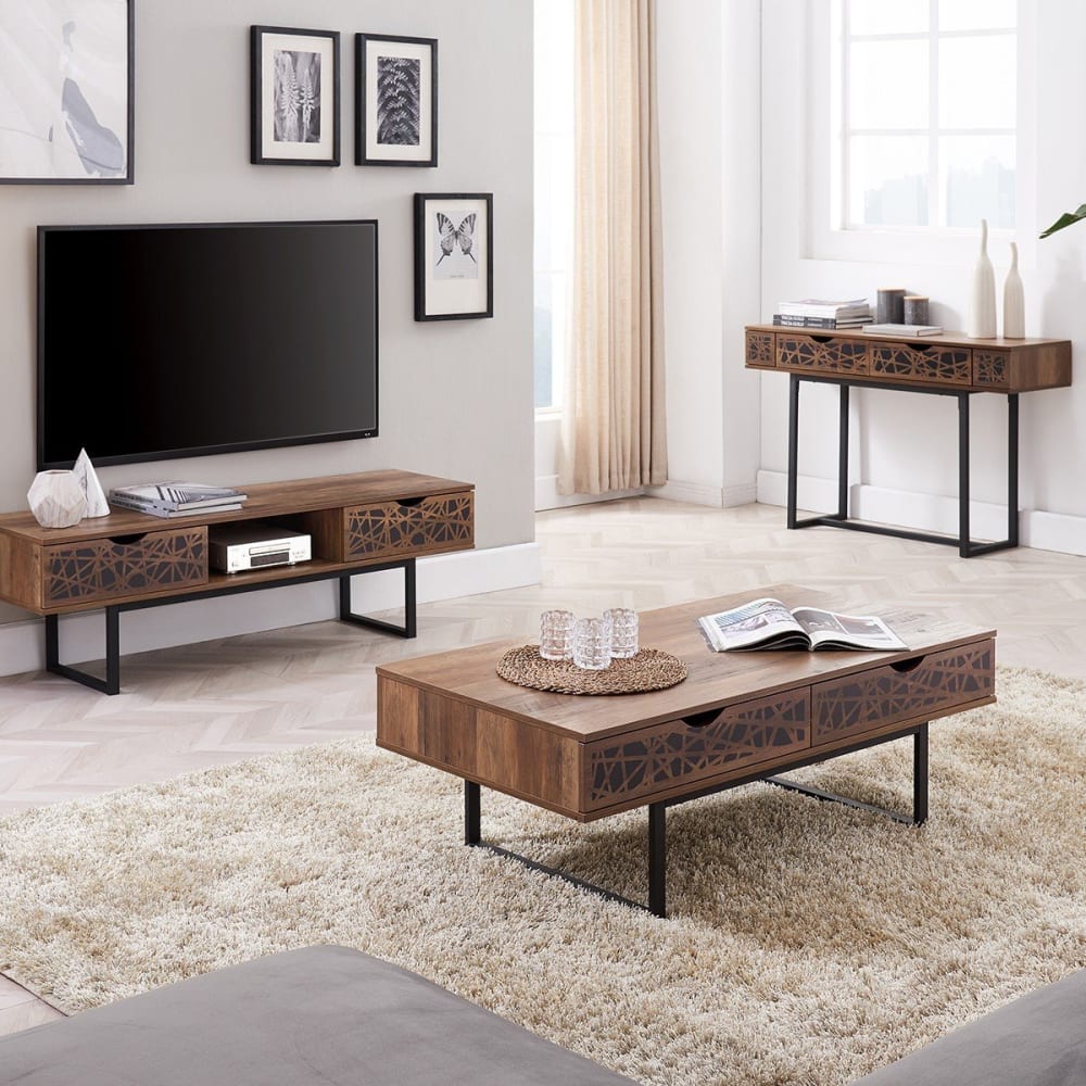 Calicosy Table basse avec 2 tiroirs l120cm - Marron 120x40x59cm