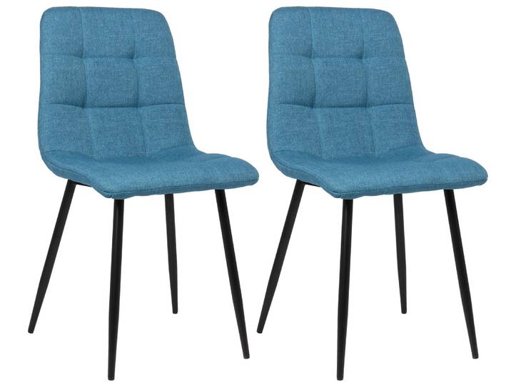 TPFLiving 2er Set Esszimmerstuhl Till Stoff Gestell Metall matt Schwarz - Blau