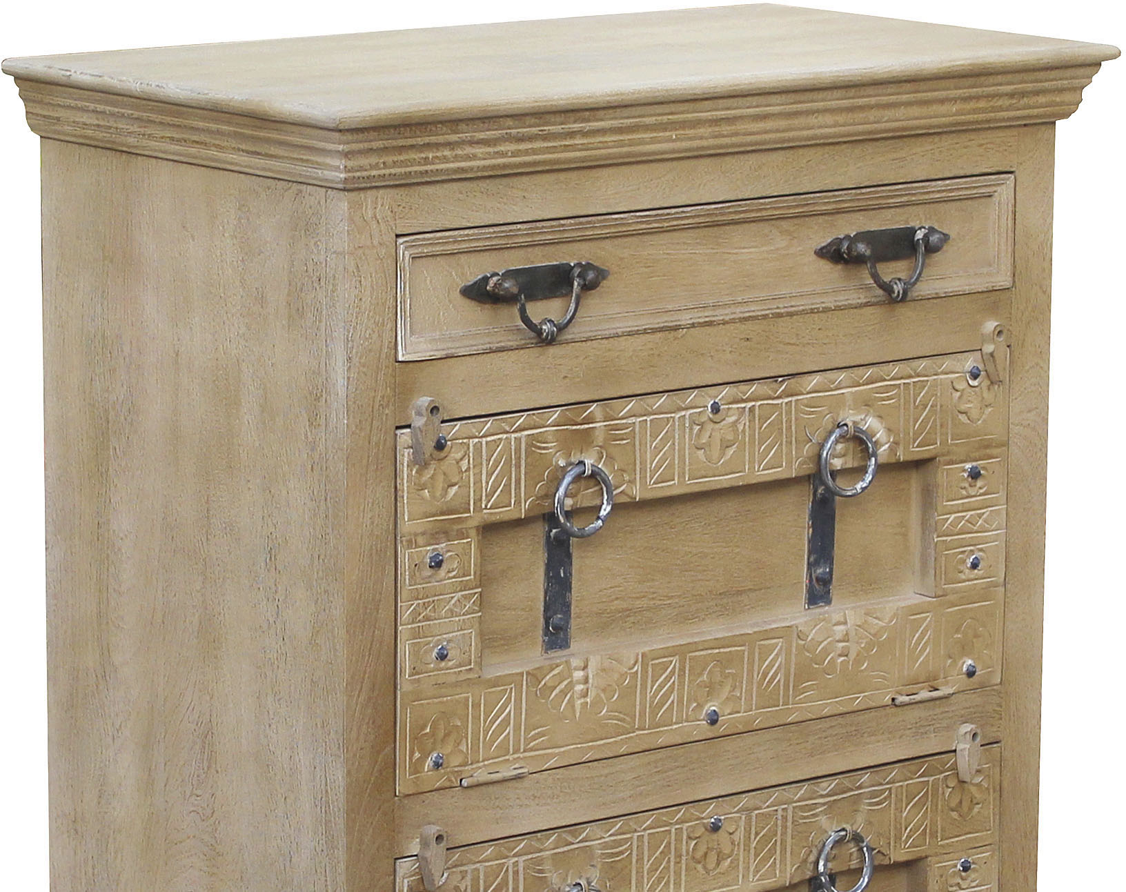Schuhschrank SIT "Algier aus Mangoholz mit Schnitzereien & 2 Klappen", beige (natur, antikgrau), B:85cm H:102cm T:45cm, Massivholz, Schränke, Schuhschrank, Aufwendige Schnitzfront