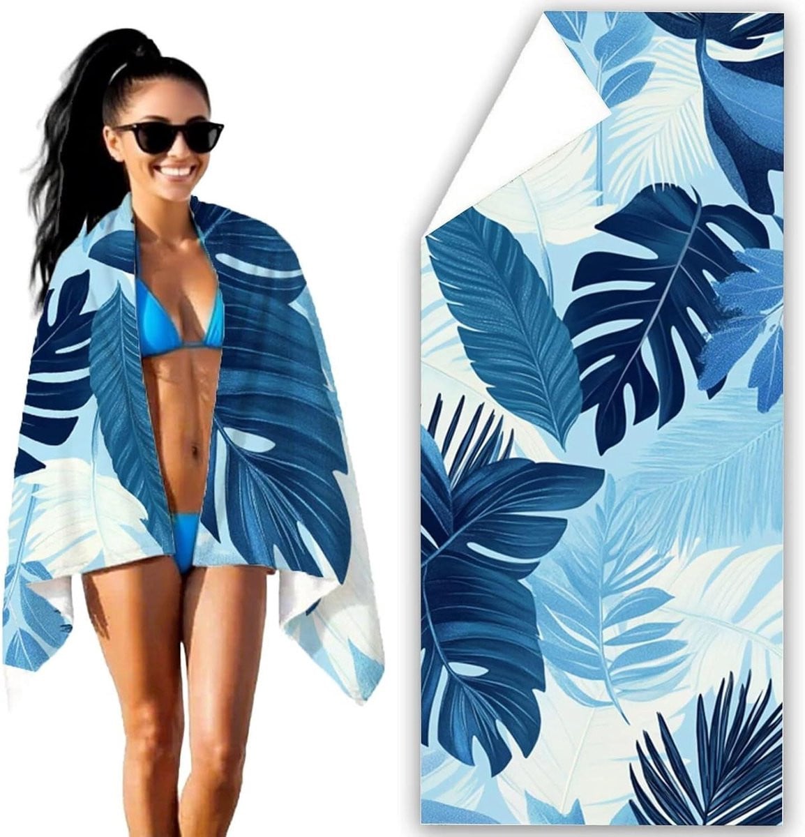 Blauwe Strandhanddoek van Microvezel - Groot Zandvrij en Sneldrogend Strandlaken - 100 x 200 cm