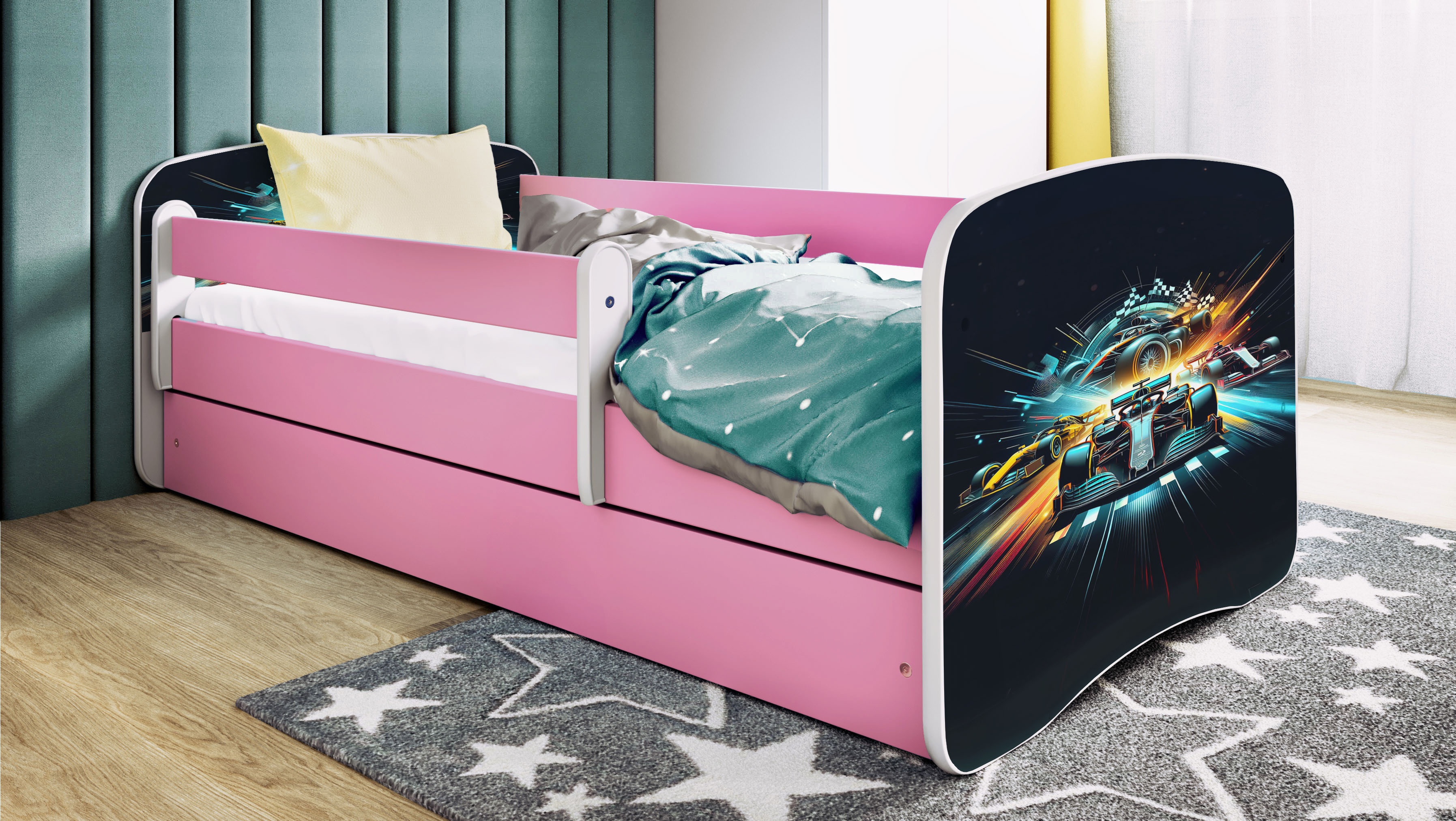 Kinderbett Jugendbett Ethnie 70x140, 80x160, 80x180 cm - Komplettset mit Matratze, Schublade & Rausfallschutz