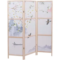 Paravent MCW-O70, Trennwand Sichtschutz Raumtrennung Naturmotive Holz MVG Polyethylen 170x137cm ~ Flusslandschaft
