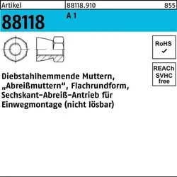 Mutter R 88118 diebstahlhemmend M12x 9 A 1 250 Stück