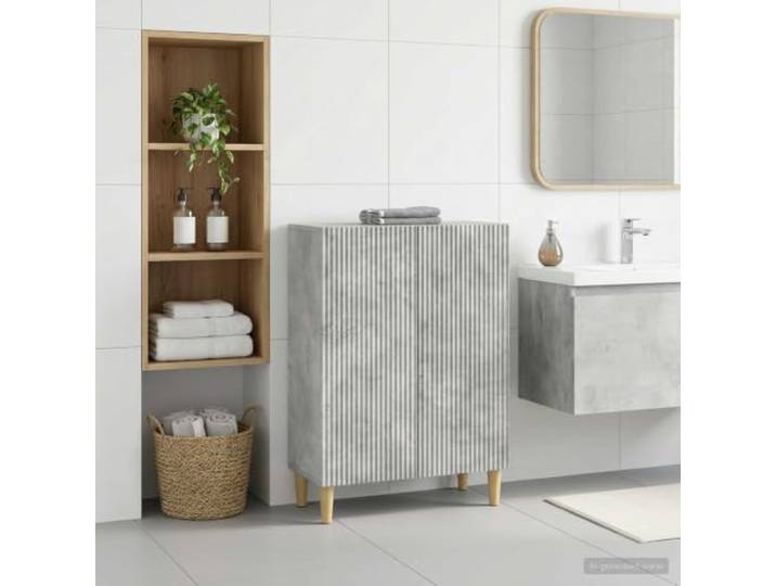 Aufbewahrungsschrank ARNHEM Betongrau Holzwerkstoff Mit Umkehrbarer Tuer Feuchtigkeitsbestaendig, mehrere Faecher, schlankes Profil, pflegeleichte Oberflaeche, viel Stauraum, modernes Design