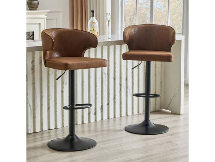 Tabourets de bar réglables - Ensemble de 2 tabourets - Dossier ergonomique incurvé - Assise rembourrée confortable