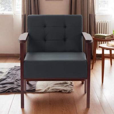 "25.39"" PU Leather Solid Wood Frame Leisure Accent Armchair with Tufted Back and High-Density Foam"