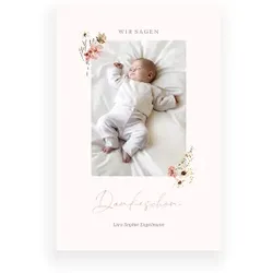 Dankeskarte Baby: Zarte Blüten mit Fotos in Rosa