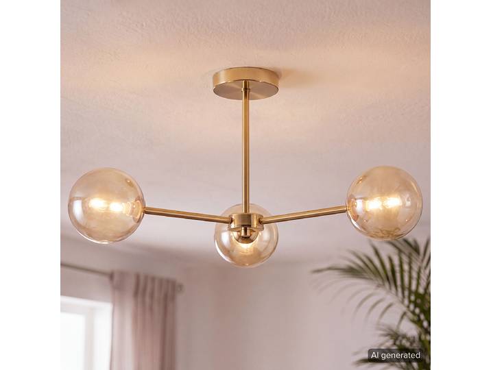 Plafonnier 3 ampoules 62 x 25 x 62cm Doré/Doré Matériau : Verre, Métal LED G9