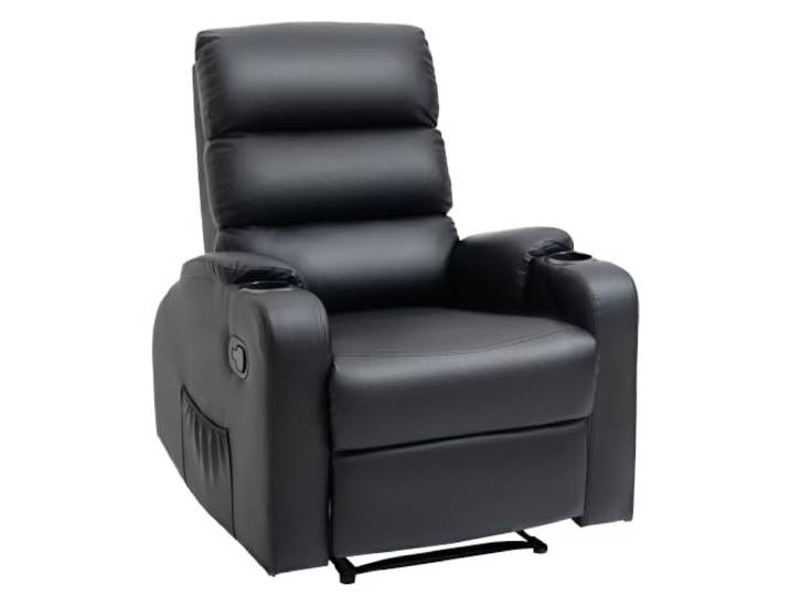 HOMCOM Fauteuil de Relaxation Inclinable avec Repose-Pied Ajustable Noir Revêtement Synthétique