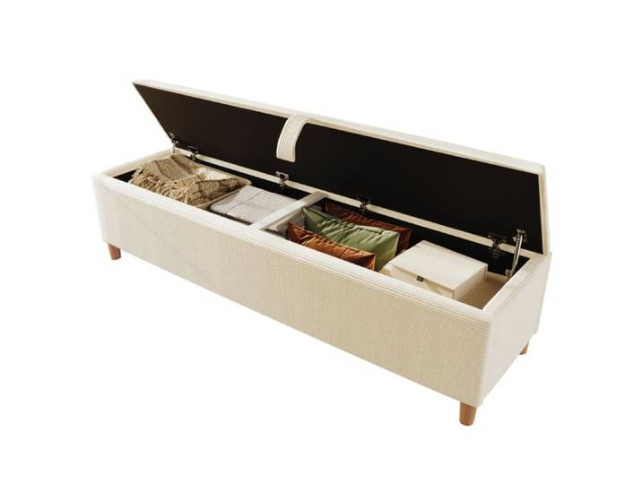 ROVRYN lit double 160 x 200 cm avec tête de lit de rangement LED banquette coffre tissu côtelé beige