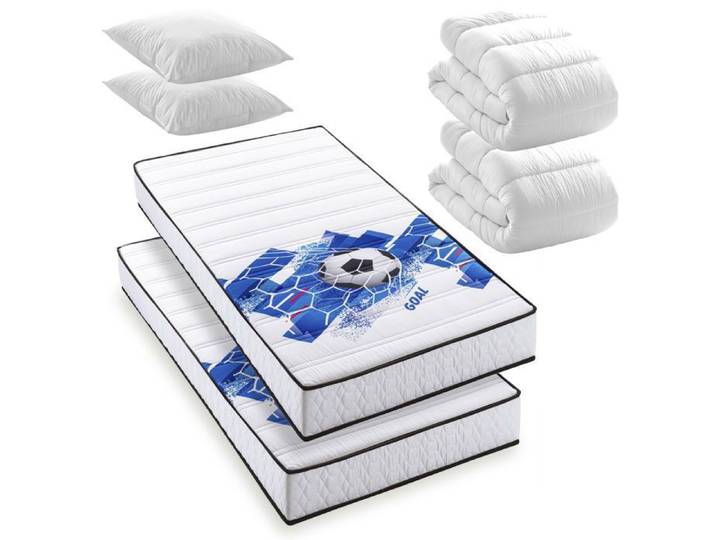 Pack Football - Lot de 2 Matelas FOOTBALL mousse 90x190 + 2x couettes + 2x oreillers– Fabriqué en Belgique