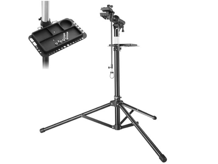 tectake® Support Velo Pieds d'atelier Charge 50 kg Support Vélo\, Montage Entretien Reparation VTT Vélo electrique Velo de course Réglable Pliable - 138x120x117-180 cm