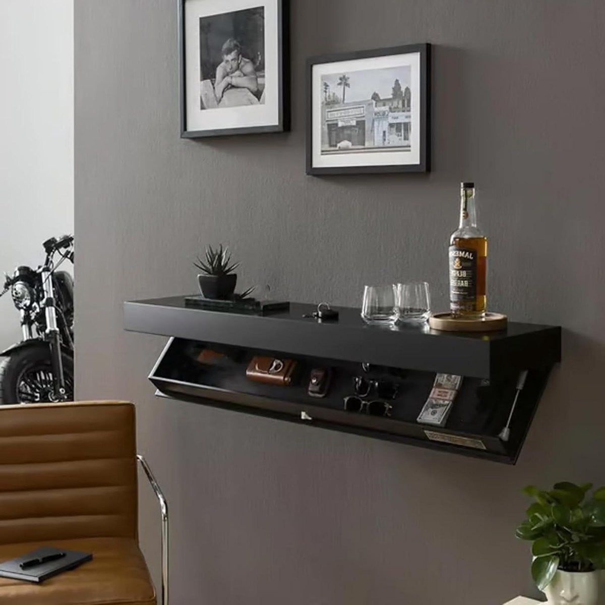 Zwevende Plank met Verborgen Compartiment voor Veilige Opslag - Zwart - Breedte: 50 cm