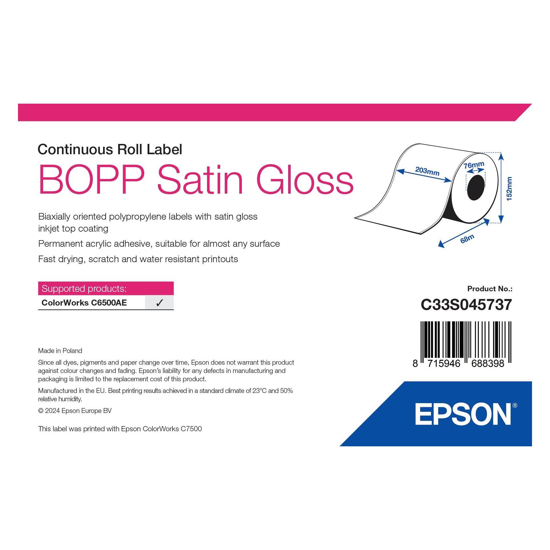 Epson Biaxial gestrecktes Polypropylen (PP) (203 mm) (C33S045737)
