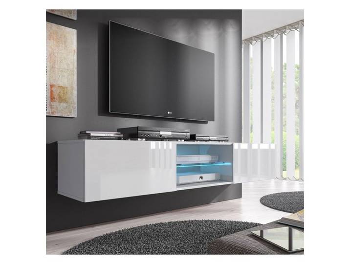 Design Ameublement - Meuble TV TIBI LED Suspendu - Blanc Brillant - 160x30x38 5cm