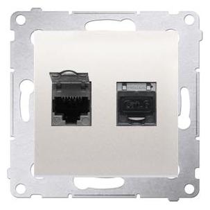 Kontakt Kontaktas su Simonu Lizdas kompiuteriu Simonas 54 dvigubi 2 x RJ45 kat 6 ekranuotos kreminės diafrag (CAT6) (D62E.01/41)