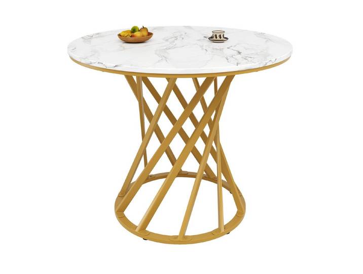 EXTSUD Esstisch Runder Esstisch 80 cm – MDF marmoriert, Metallgestell (MDF marmorierte Tischplatte), geeignet für Esszimmer, Wohnzimmer,Tischbeine aus Metall