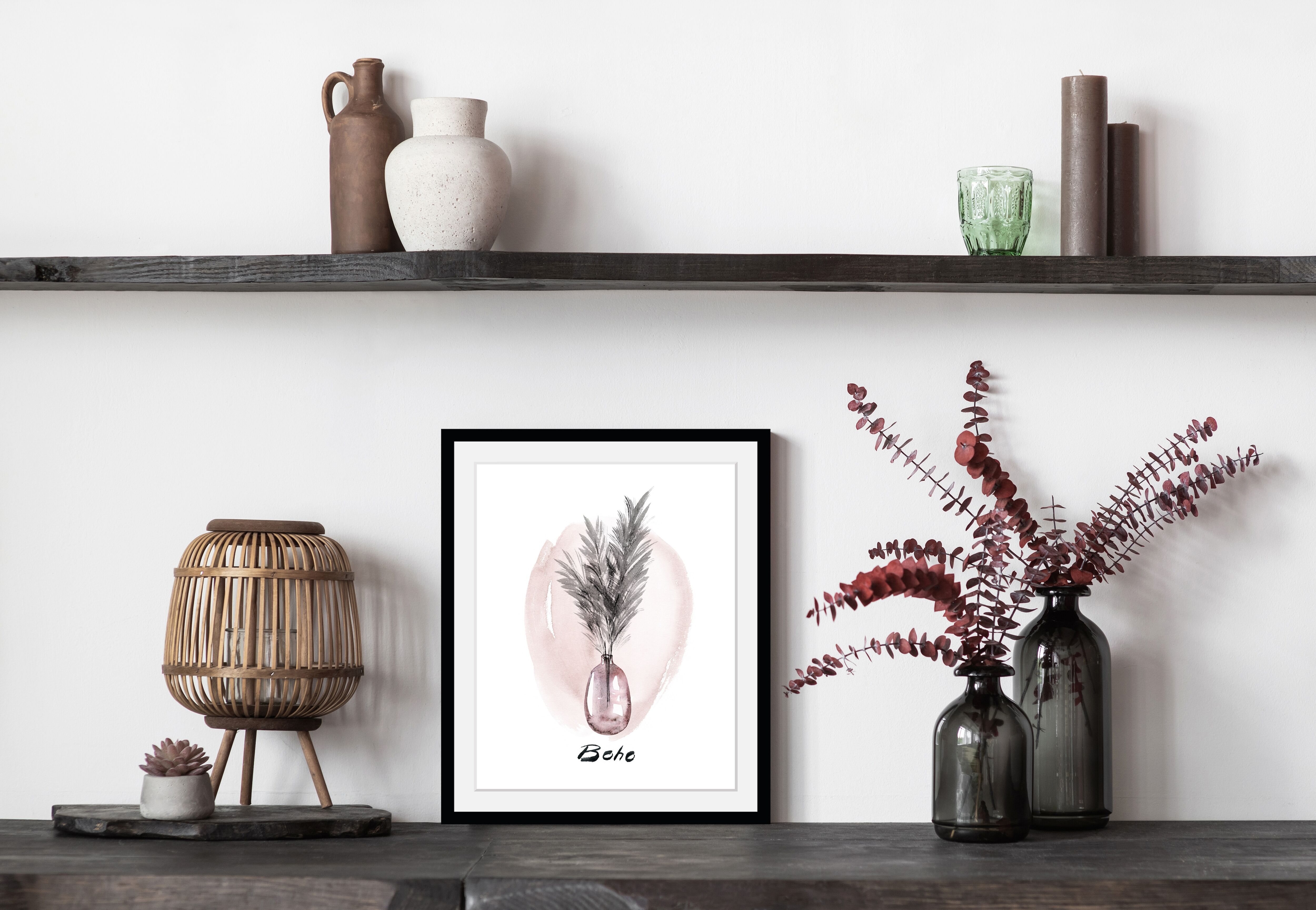 Bild mit Rahmen GOODPRODUCT "Pampasgras - Gerahmter Digitaldruck - Wandbild", rot (farbe rahmen: schwarz, farbe bild(er): rot), B:40cm H:50cm, Acrylglas, Holz, Bilder, Bild mit Rahmen, Holzrahmen - Dekoration farbe rahmen: schwarz, farbe bild(er): rot B/H