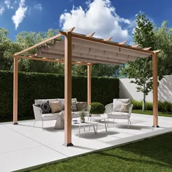 Paragon Outdoor Aluminium Pergola / Pavillon "Florida" mit ausziehbarem Sonnensegel,holzoptik,350 x 350 x 235 cm (L x B x H)