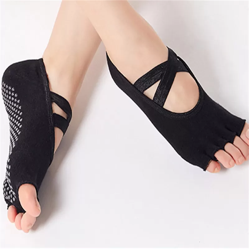INF 1 Paar rutschfeste, elastische, atmungsaktive Socken mit offenem Zehenbereich für Yoga