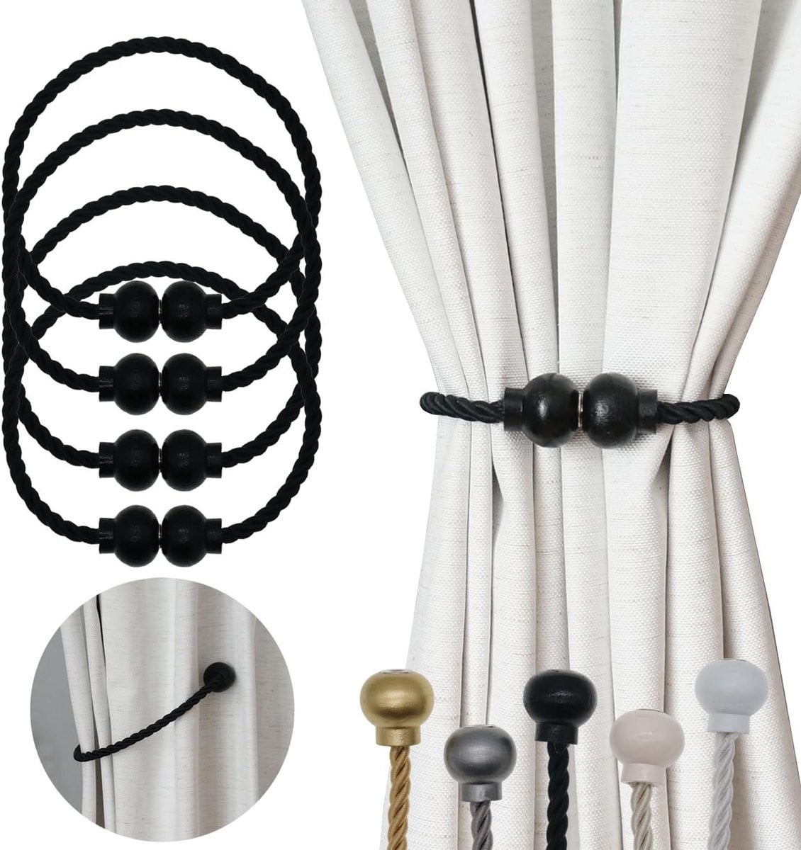 Magnetische Gordijnbinders - 4 stuks - Zwart