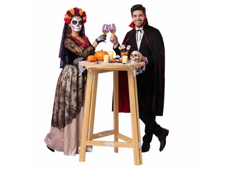 CASARIA® Stehtisch 2er Set Holz klappbar 111 cm hoch 78 cm rund Massivholz Bartisch Bistrotisch für Garten Balkon Terrasse Gastronomie Hochzeit Party