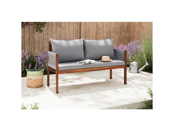 Ambia Garden Gartenbank, Grau, Akaziefarben, Holz, Kunststoff, Textil, Akazie, Hartholz, 150x90x60 cm, in verschiedenen Holzarten erhältlich, Gartenmöbel, Gartenbank