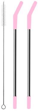 DynamicDeals Silicone Tip Stainless Steel Replacement Straws For Stanley & Tumblers With Cleaning Brush pink