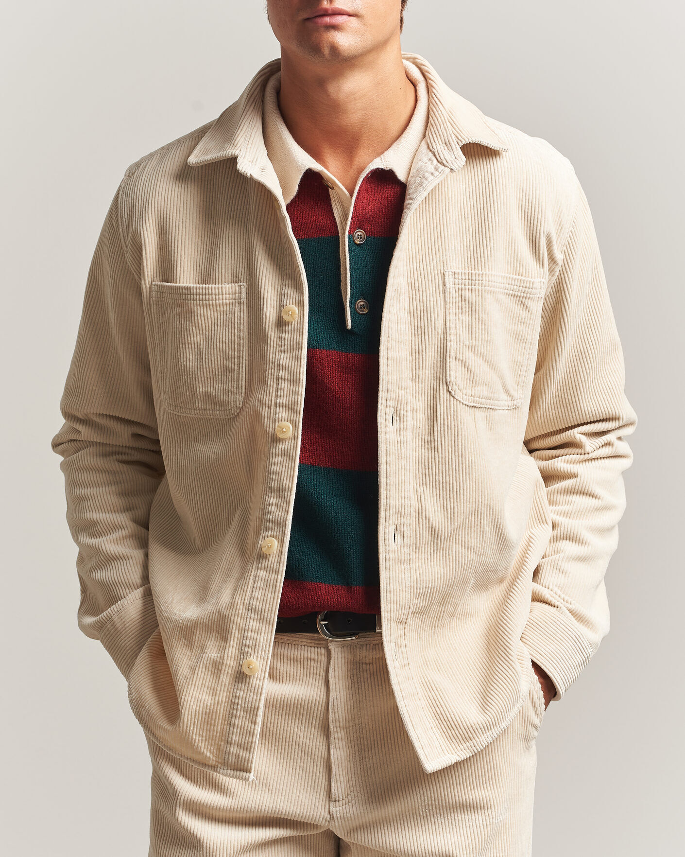 Les Deux Corduroy Overshirt Ivory men M Hvid