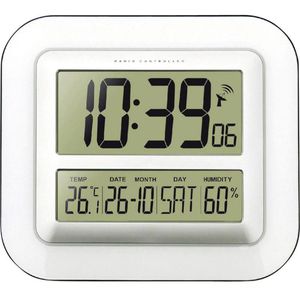 Technoline Wanduhr WS 8006, Kunststoff, digital, Funkuhr, 28 x 24 cm, weiß, mit Thermometer & Datumsanzeige, lautlos