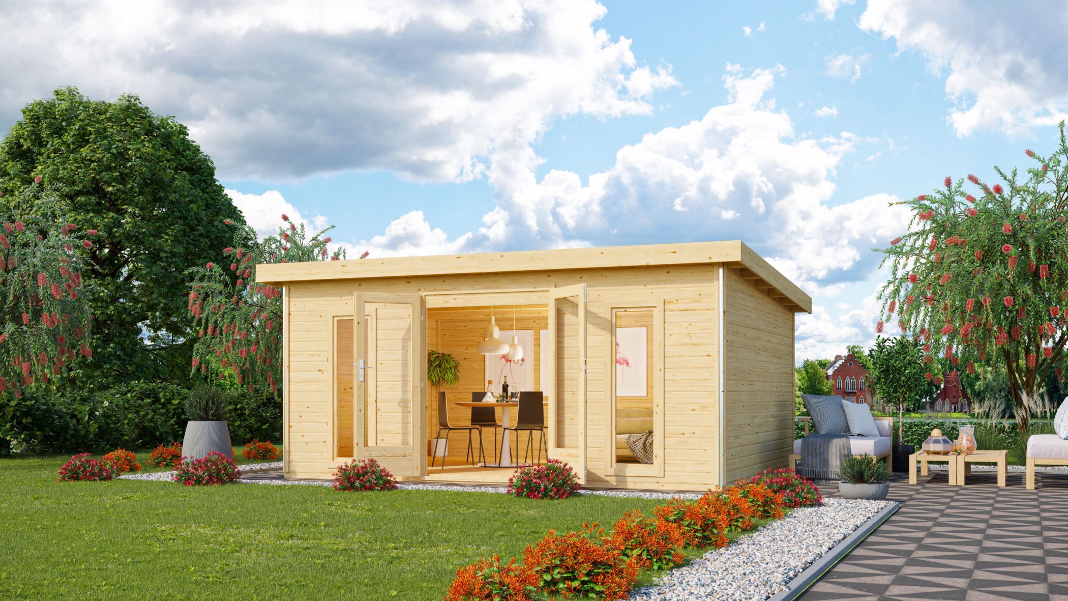 Karibu Gartenhaus Gerätehaus Radeburg 4 naturbelassen 490x368x231 cm