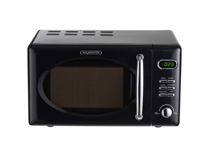 Wolkenstein Mikrowelle, Schwarz, Metall, 46x26x37 cm, Digitaldisplay, Garraumbeleuchtung, Gewichtsautomatik für Auftauprogramme, Auftaufunktion nach Gewicht oder Zeit, Auftaufunktion, digitaler Timer, Automatik-Kochprogramme, Küchen, Küchenelektrogeräte, Mikrowellen
