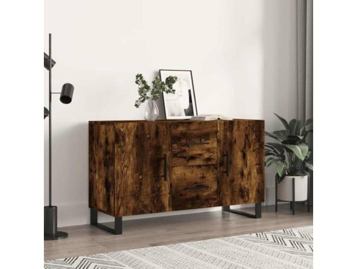 RJPLMFV Anrichte Eiche rauchfarben, 100 x 36 x 60 cm, Holz Stabile Metallfüße, großes Fassungsvermögen, staubdichte Türen, Wandbefestigung inklusive