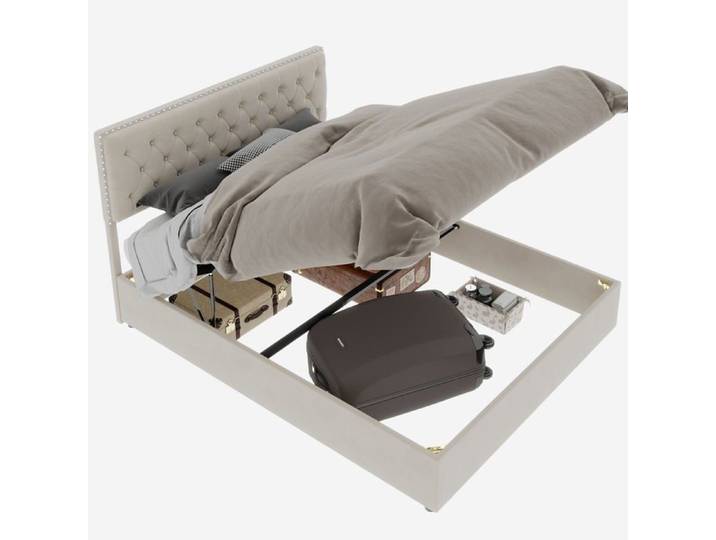 Lit Logidon 160x200 beige avec rangement et ressort à gaz hydraulique