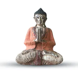 Vintage Orange Hand Carved Buddha Statue - 30cm - Welcome