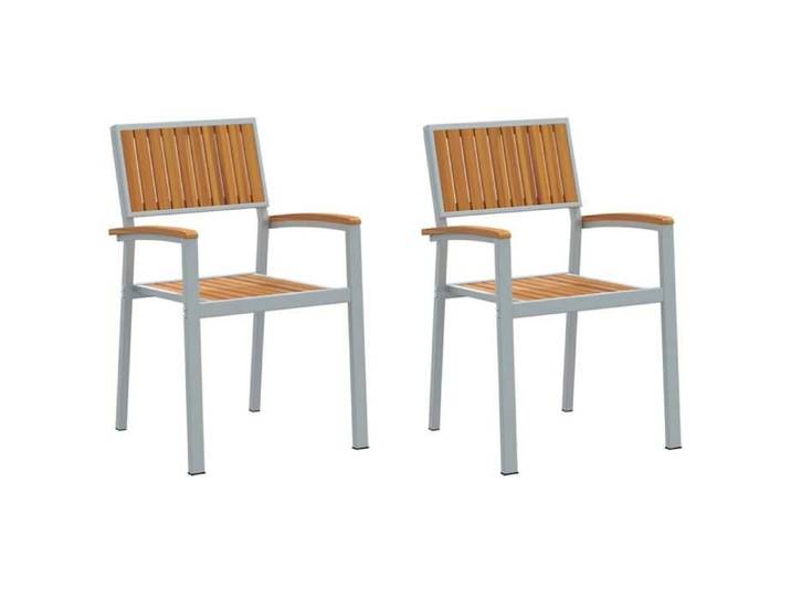 NEW 2025  Chaises d'extérieur - GUANGKUO - 2 pcs Empilables en Bois Acacia et Métal Gris - size:56x57x87 cm @@1696