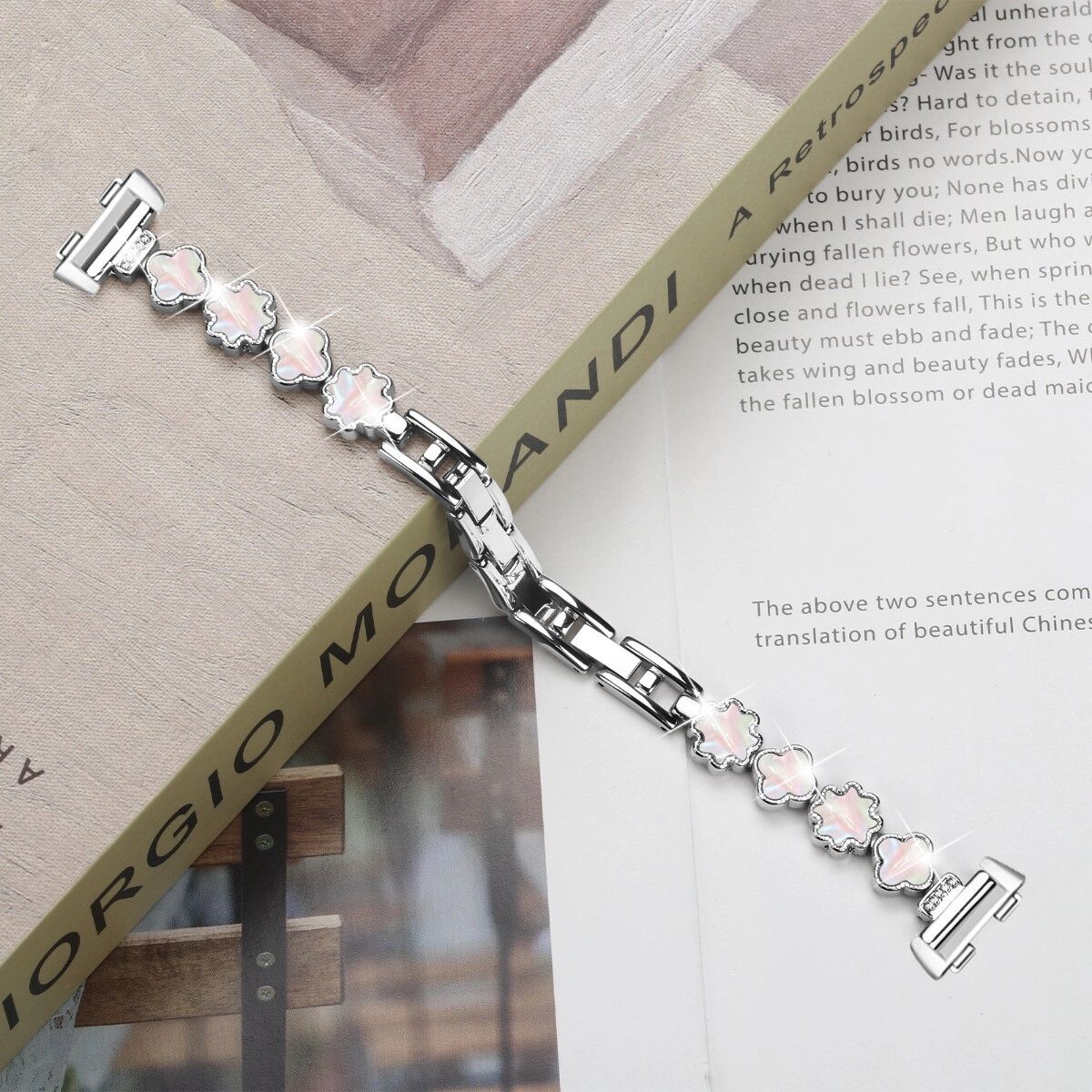 INF Klee-Perlmutt-Armband mit Diamantbesatz aus Zinklegierung, kompatibel mit Huawei Band 11/11 Pro Silber