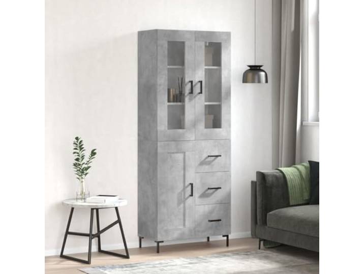 Modernes Highboard in Betongrau Optik: Elegantes Highboard aus Holzwerkstoff mit Metallfüßen und viel Stauraum zur Sicherung mit Wandhalterung