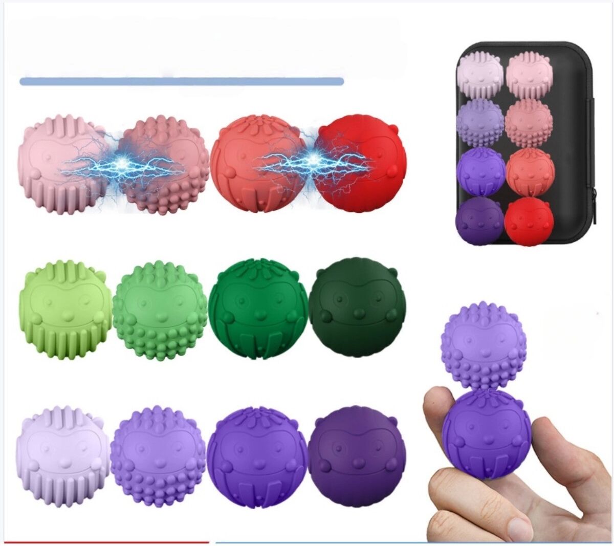 INF Silikon-Igel Magnetkugeln 8er-Set — Sensorisches Fidget-Spielzeug mit magnetischer Adsorption und Fingermassage Schwarz