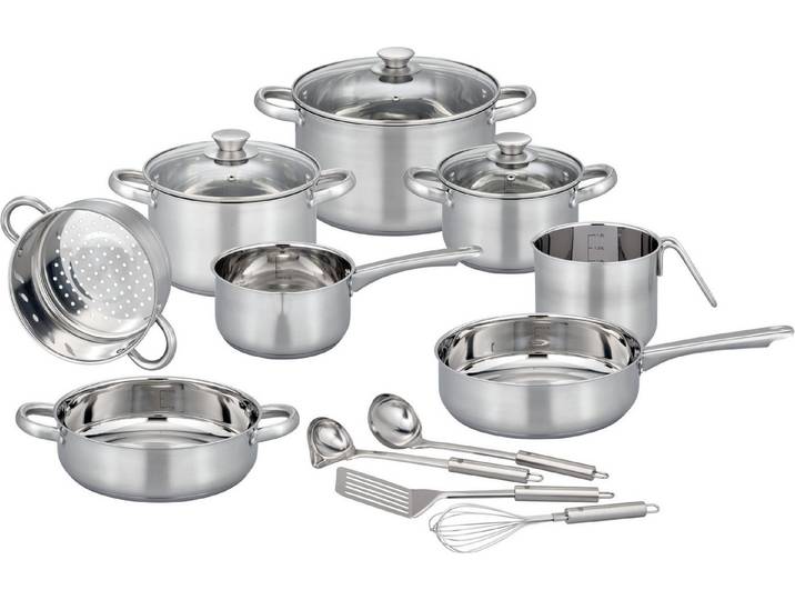GSW Topf-Set Toronto, Edelstahl (Set, 15-tlg), mehrteiliges Kochtopf-Set aus Edelstahl inkl. praktischer Küchenhelfer