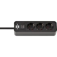 Ecolor Steckdosenleiste 3-fach schwarz, 1,5 Meter Kabel, mit Sicherheitsschalter