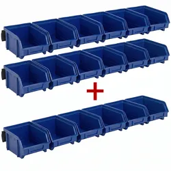Wandschienen mit Sichtlagerkästen, mittlere Kästen - 2+1 GRATIS, blau