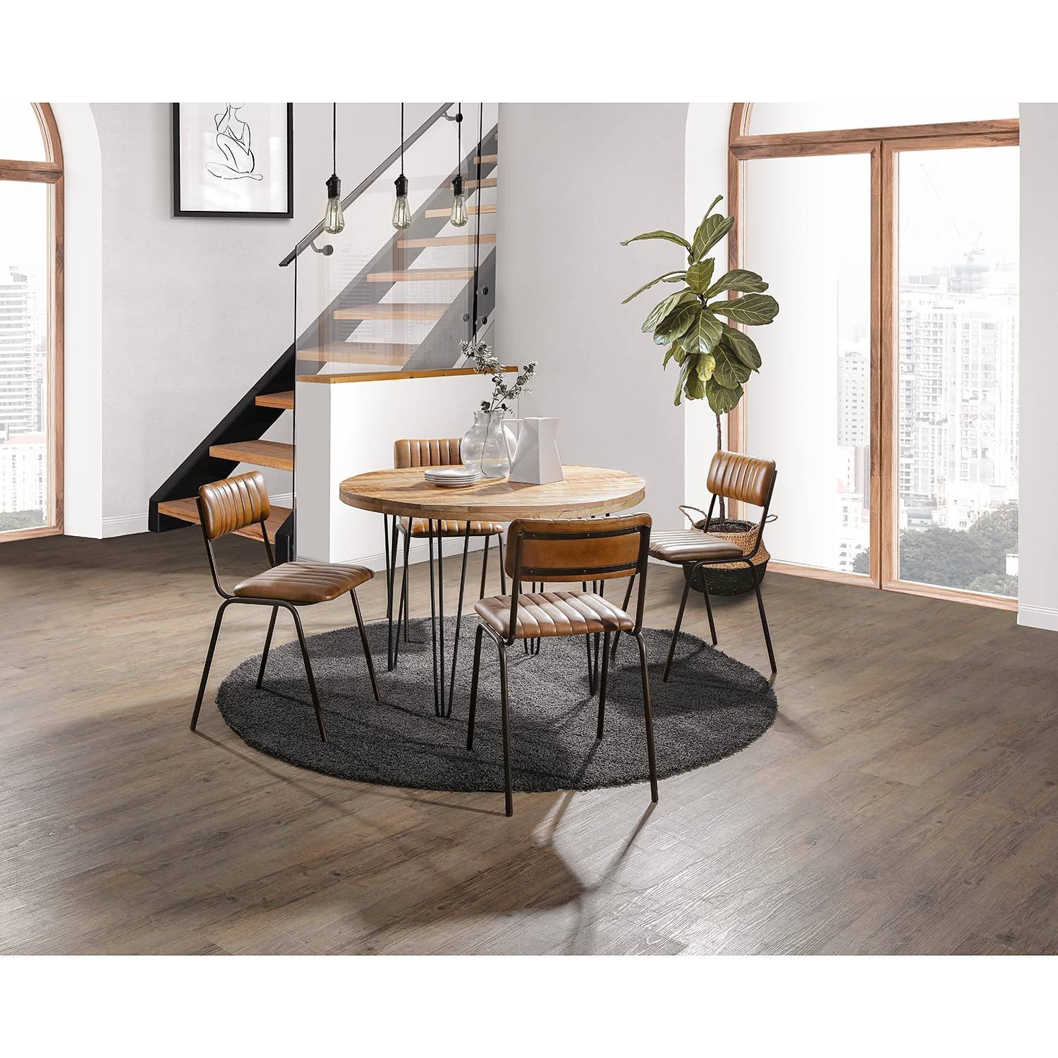 home24 Eettafel Yonkers Ronde Houten Eettafel Bruin Ø 105 cm