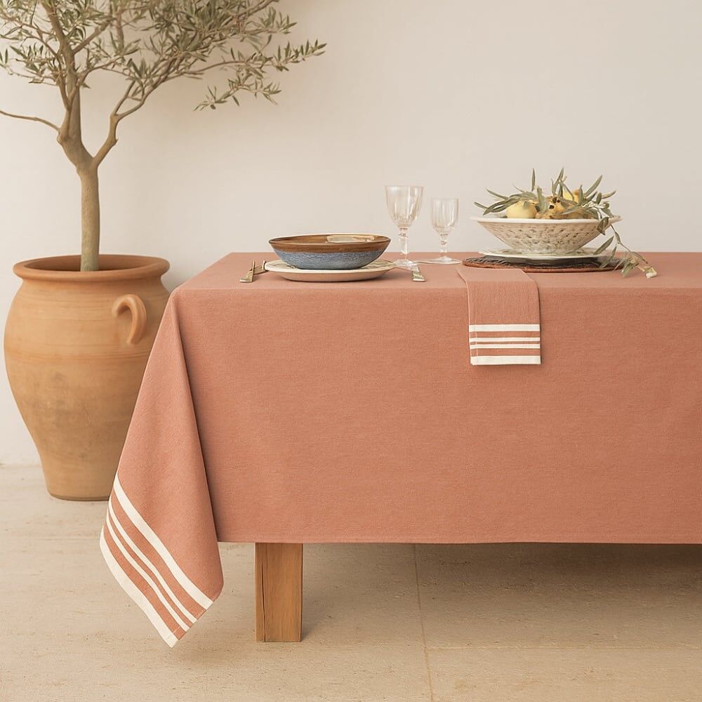 Febronie Nappe + 8 serviettes coton 180x300 rose argile Rose 300x1x180cm