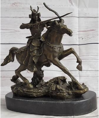 Bronzhaus Samurai Warrior On Imitative Horse Bronze Statue Sculpture Hot Cast Marble Base Figurine