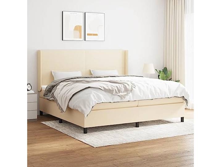 RJPLMFV Matratzenauflage, Stoff, cremefarben, 200 x 200 cm Kopfteil verstellbar, Taschenfedern, mittelharte Unterstützung, weicher Matratzenschoner, mit Anleitung (evtl. nicht in