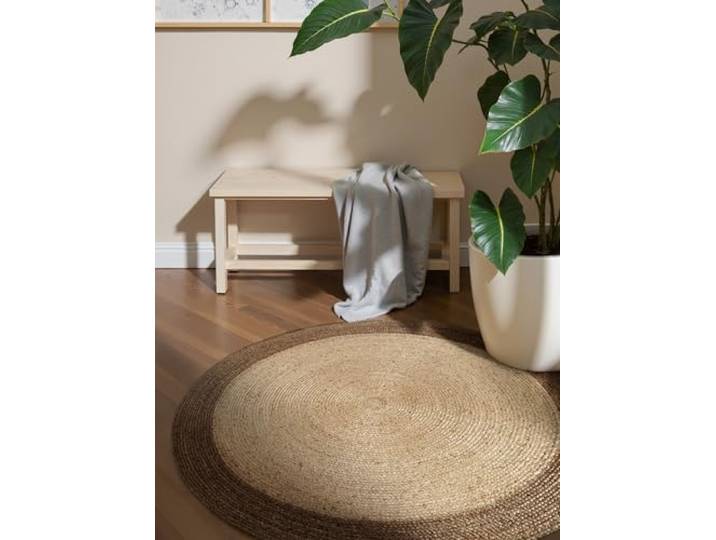 Hanse Home Looma Juteteppich - Natur Wohnzimmerteppich Rund aus 100% Jute, Handgewebt - Robust & Pflegeleicht - Moderner, Boho Naturfaser Teppich, Natur Elfenbein Greige - Ø120cm