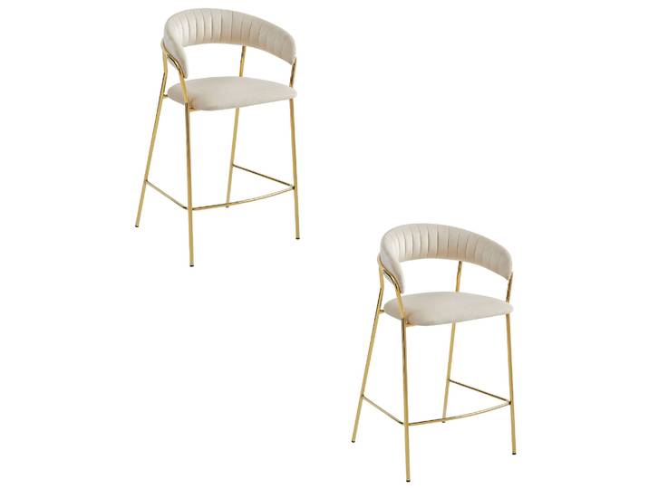 Tabouret Badia - Velours Beige / Pieds Dorés X 2